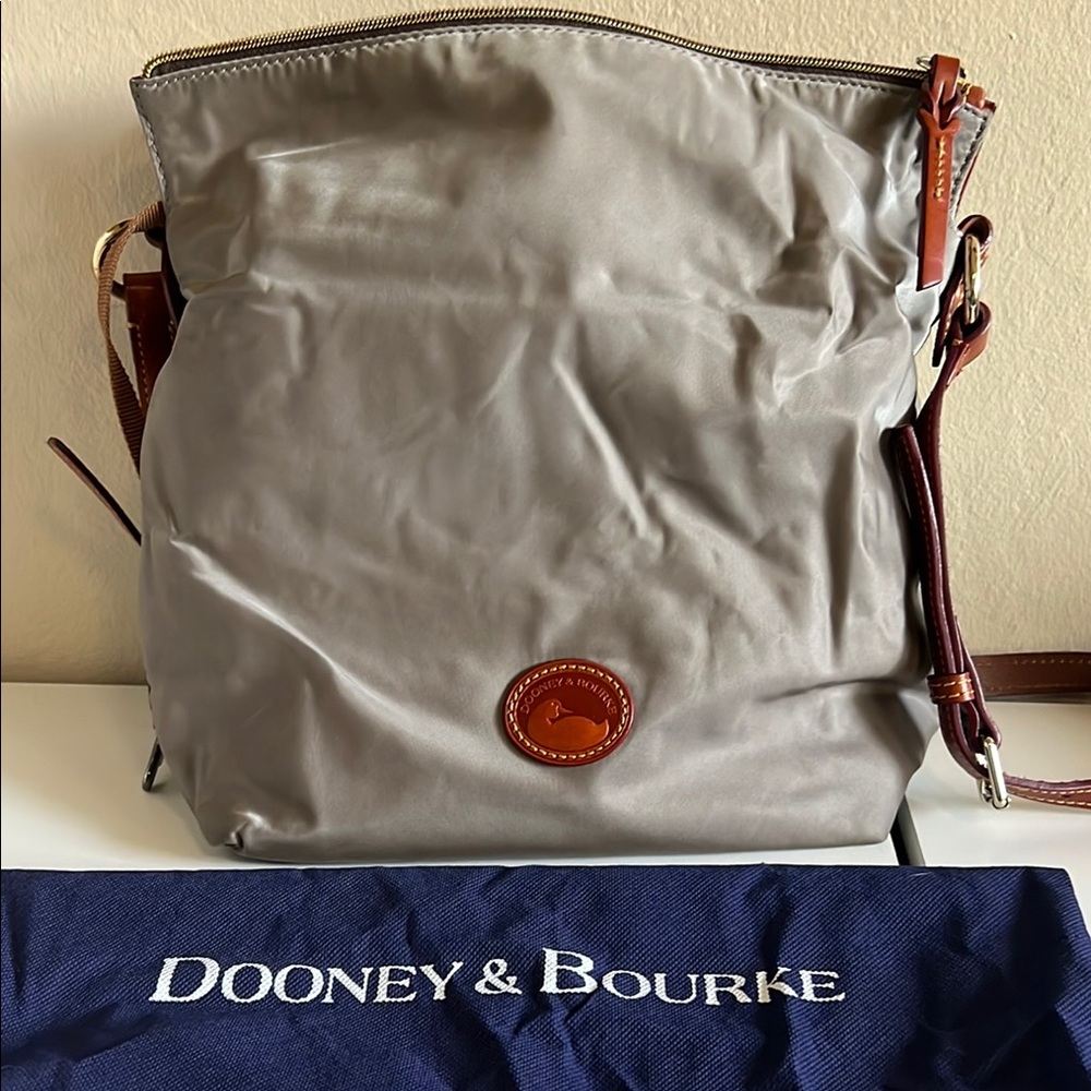 Dooney & Bourke Gray and Brown Messenger Bag with Leather Accents